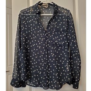 2/$20 🟠 Dark blue polka dot chiffon blouse